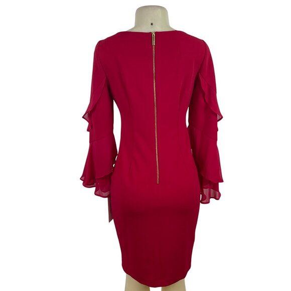 Calvin Klein Women’s Red Bell Sleeve Sheath Dress Stylish Chic Sz 4 - Picture 3 of 9